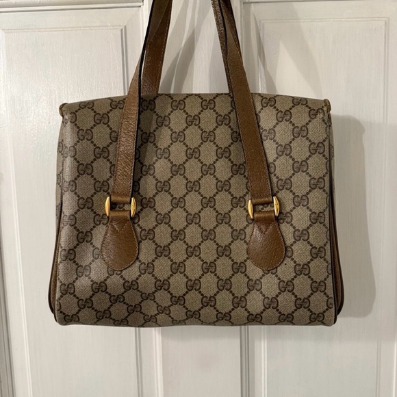 Vintage Gucci Tan and Brown Monogram Shoulder Bag - Picture 2 of 12